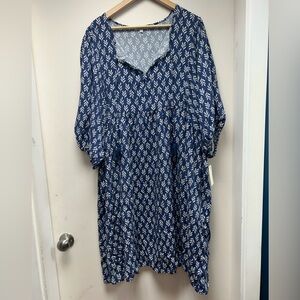 Angels Blue and White Leaf Print Tunic with Tassels